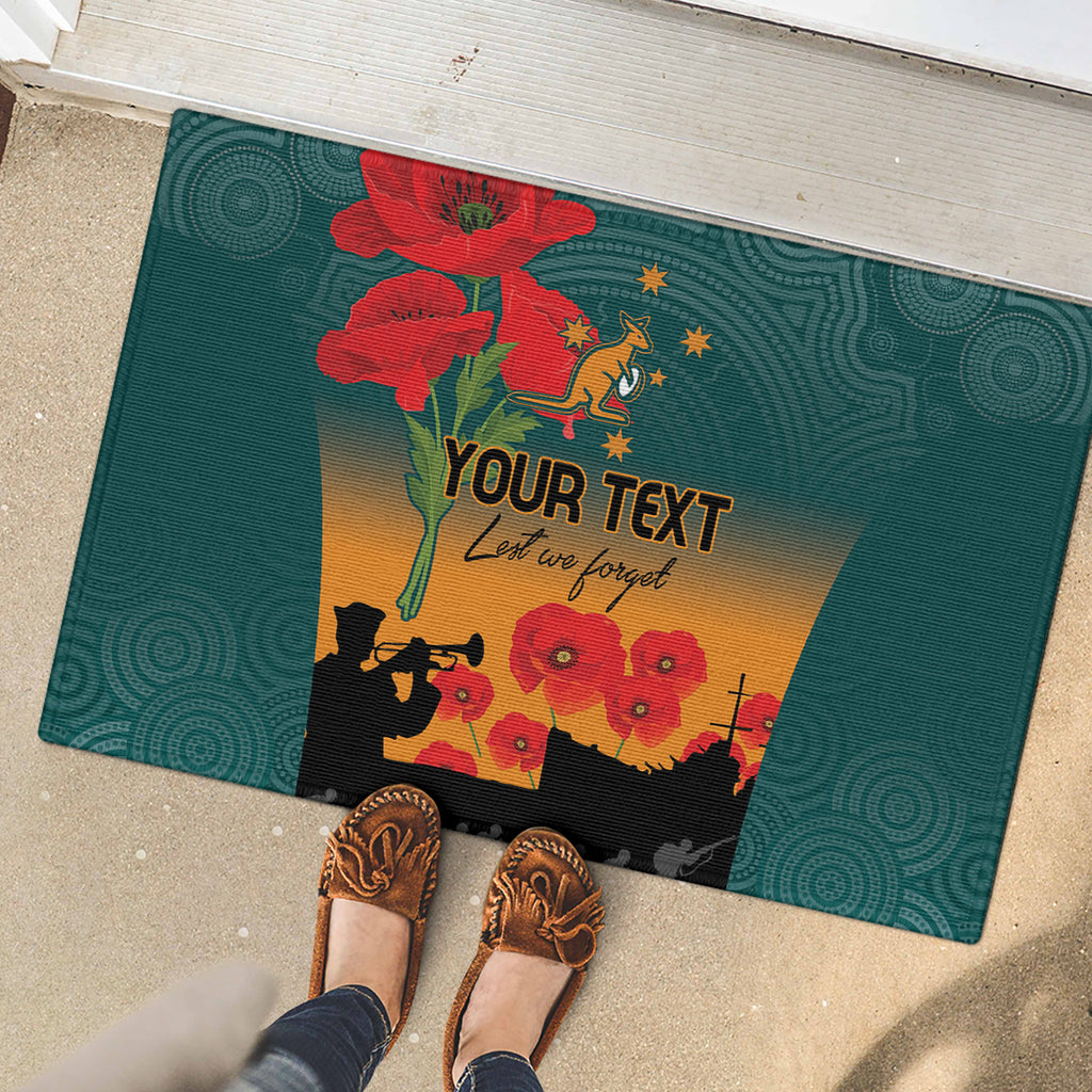 Custom Wallaroos Rugby ANZAC Rubber Doormat Poppy Soldier With Aboriginal Dots Art