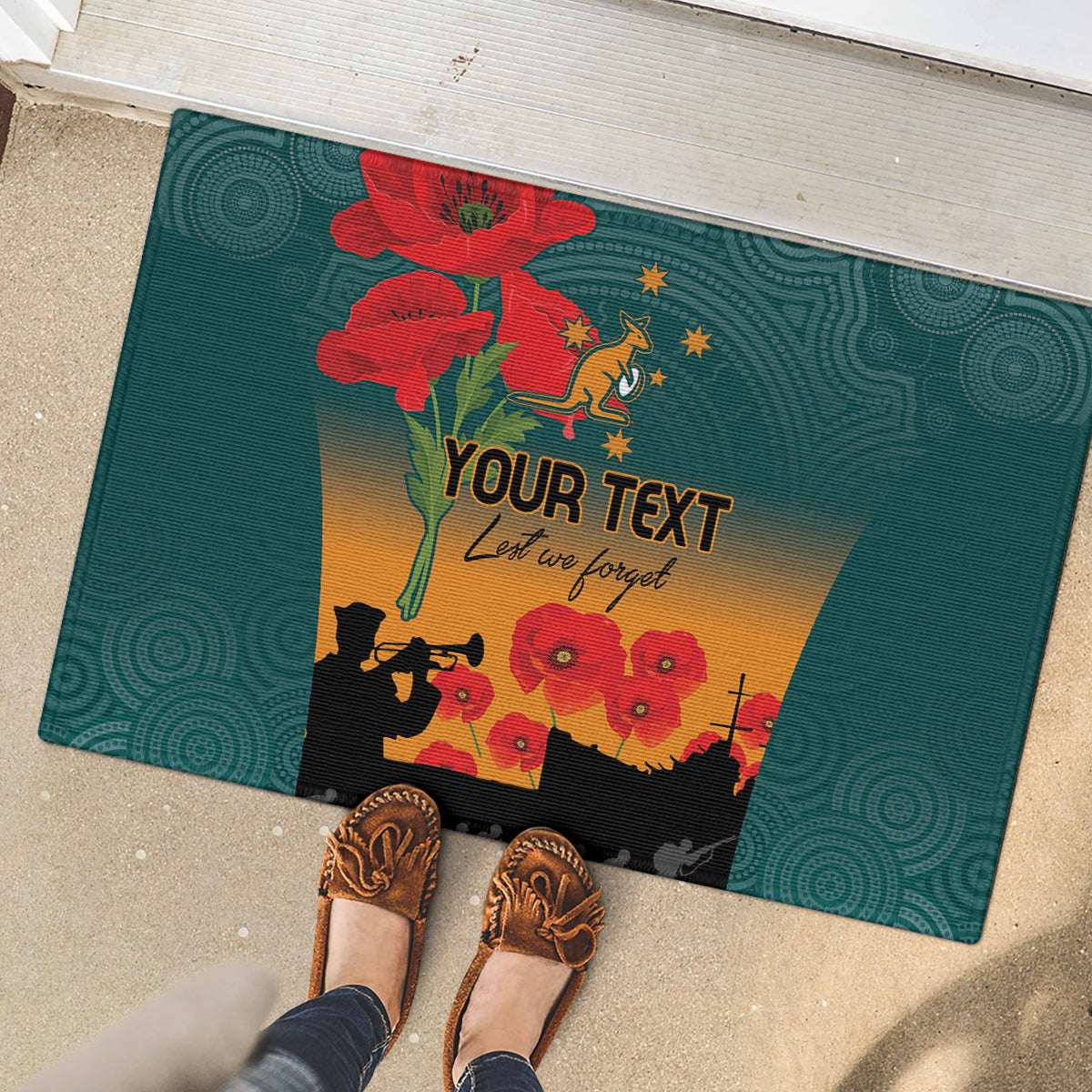 Custom Wallaroos Rugby ANZAC Rubber Doormat Poppy Soldier With Aboriginal Dots Art