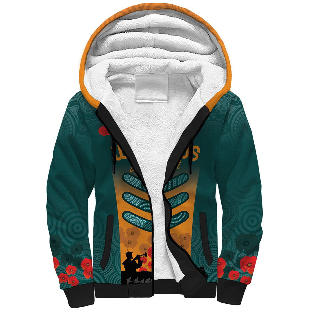 Custom Wallaroos Rugby ANZAC Sherpa Hoodie Poppy Soldier With Aboriginal Dots Art