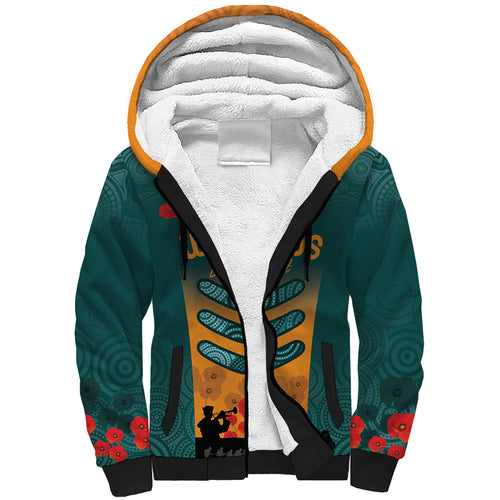 Custom Wallaroos Rugby ANZAC Sherpa Hoodie Poppy Soldier With Aboriginal Dots Art