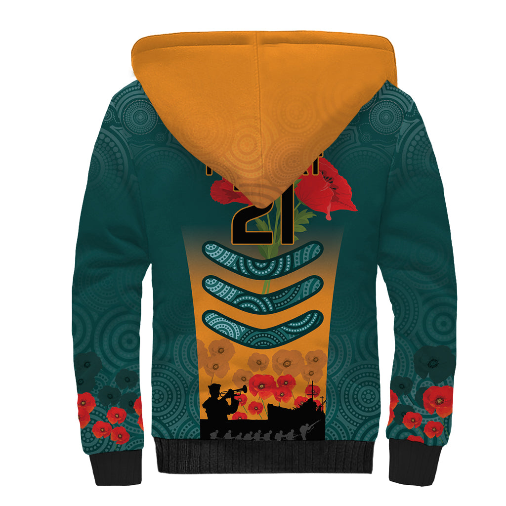 Custom Wallaroos Rugby ANZAC Sherpa Hoodie Poppy Soldier With Aboriginal Dots Art