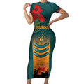 Custom Wallaroos Rugby ANZAC Short Sleeve Bodycon Dress Poppy Soldier With Aboriginal Dots Art