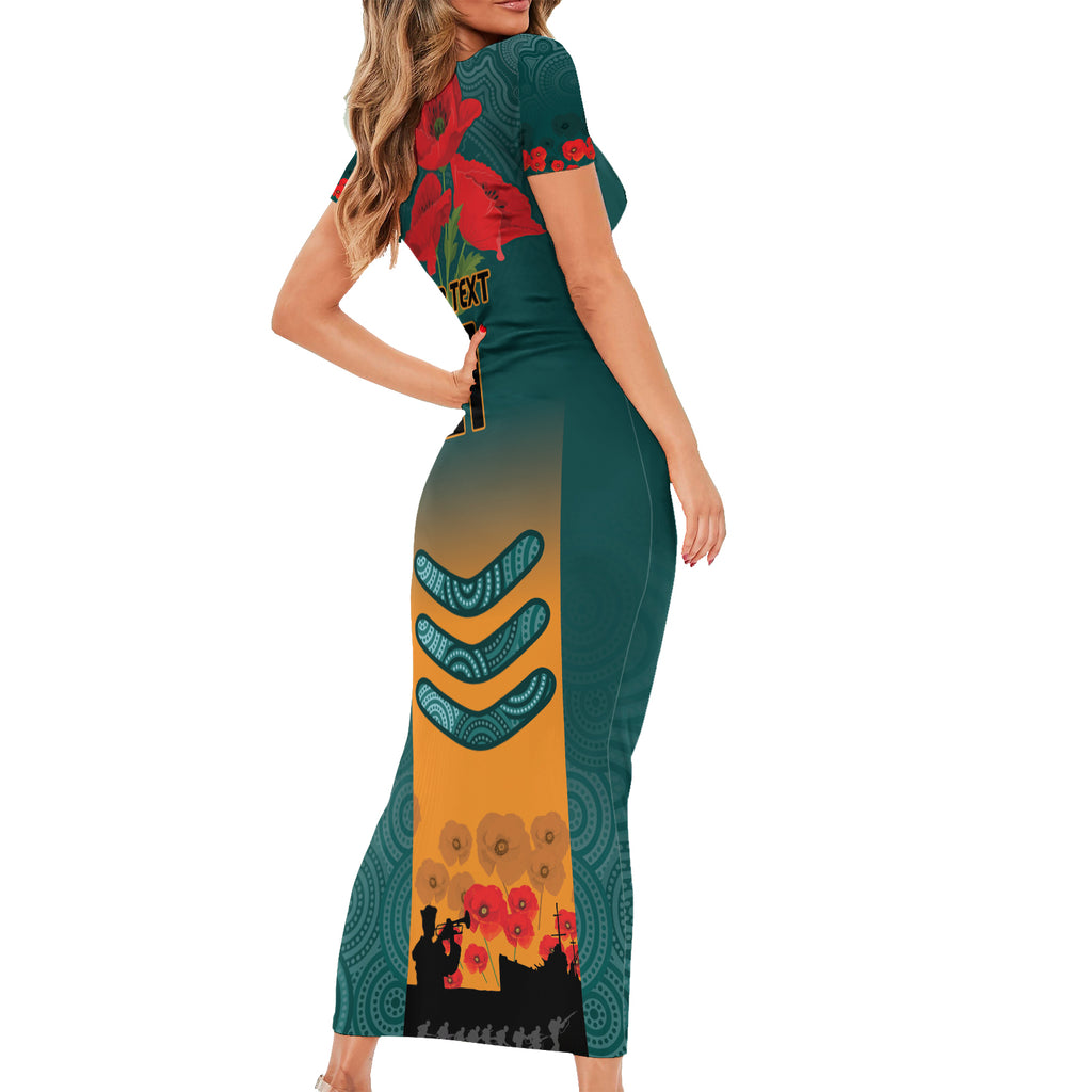 Custom Wallaroos Rugby ANZAC Short Sleeve Bodycon Dress Poppy Soldier With Aboriginal Dots Art