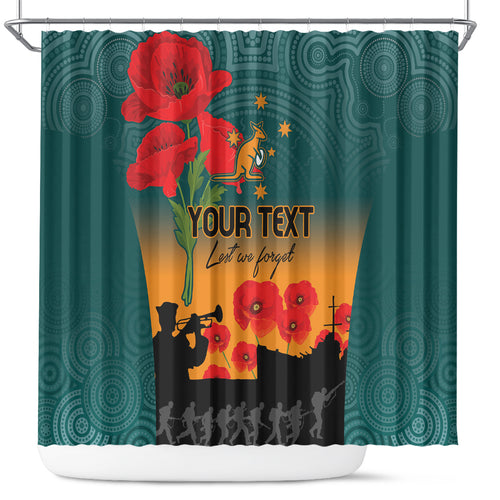 Custom Wallaroos Rugby ANZAC Shower Curtain Poppy Soldier With Aboriginal Dots Art