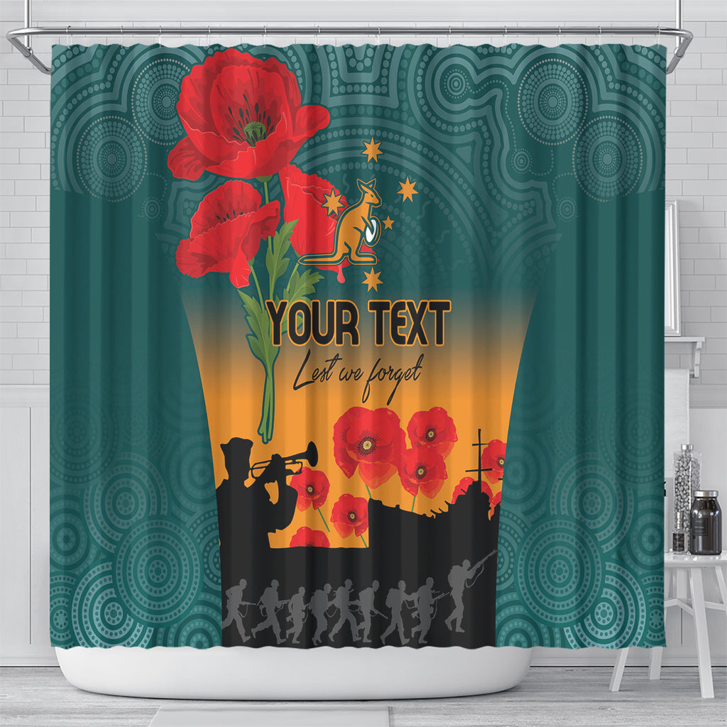 Custom Wallaroos Rugby ANZAC Shower Curtain Poppy Soldier With Aboriginal Dots Art