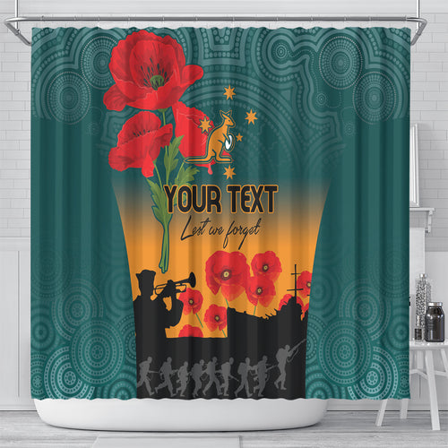 Custom Wallaroos Rugby ANZAC Shower Curtain Poppy Soldier With Aboriginal Dots Art