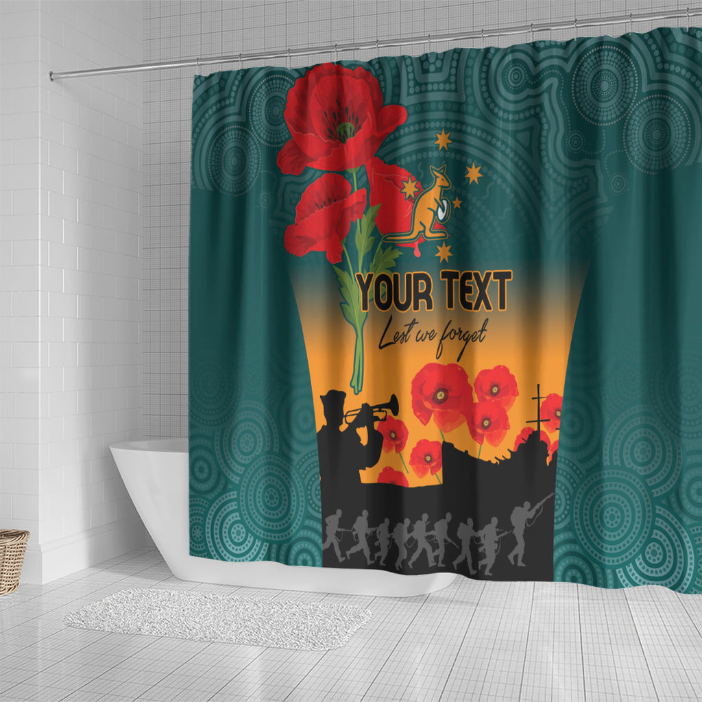 Custom Wallaroos Rugby ANZAC Shower Curtain Poppy Soldier With Aboriginal Dots Art