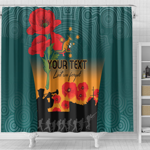 Custom Wallaroos Rugby ANZAC Shower Curtain Poppy Soldier With Aboriginal Dots Art