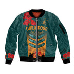 Custom Wallaroos Rugby ANZAC Sleeve Zip Bomber Jacket Poppy Soldier With Aboriginal Dots Art