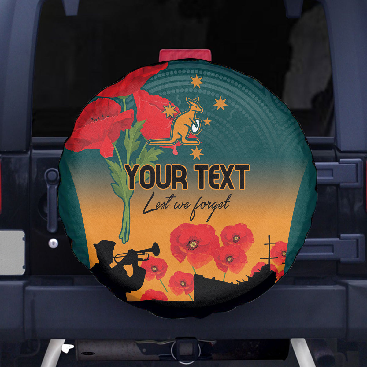 Custom Wallaroos Rugby ANZAC Spare Tire Cover Poppy Soldier With Aboriginal Dots Art