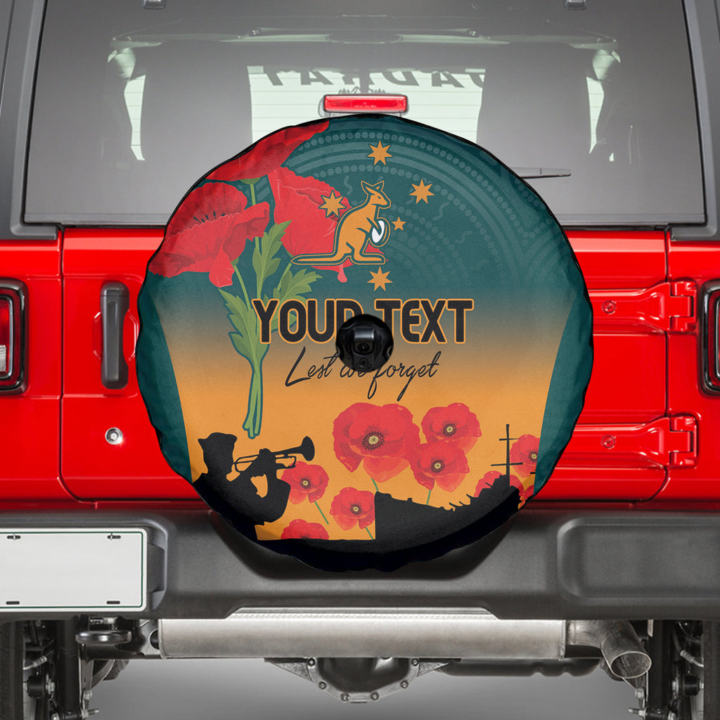 Custom Wallaroos Rugby ANZAC Spare Tire Cover Poppy Soldier With Aboriginal Dots Art