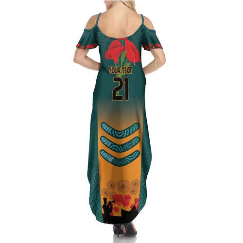 Custom Wallaroos Rugby ANZAC Summer Maxi Dress Poppy Soldier With Aboriginal Dots Art