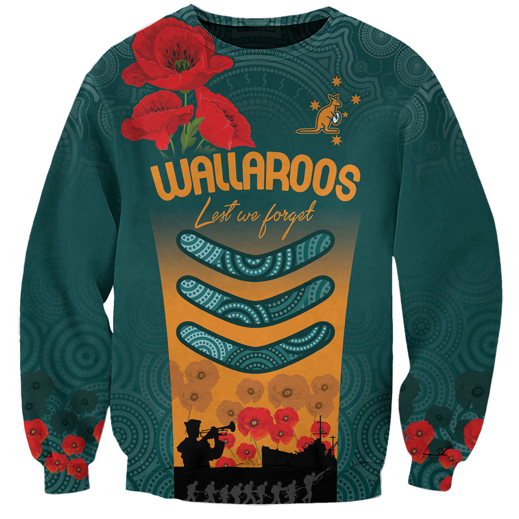 Custom Wallaroos Rugby ANZAC Sweatshirt Poppy Soldier With Aboriginal Dots Art