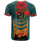 Custom Wallaroos Rugby ANZAC T Shirt Poppy Soldier With Aboriginal Dots Art
