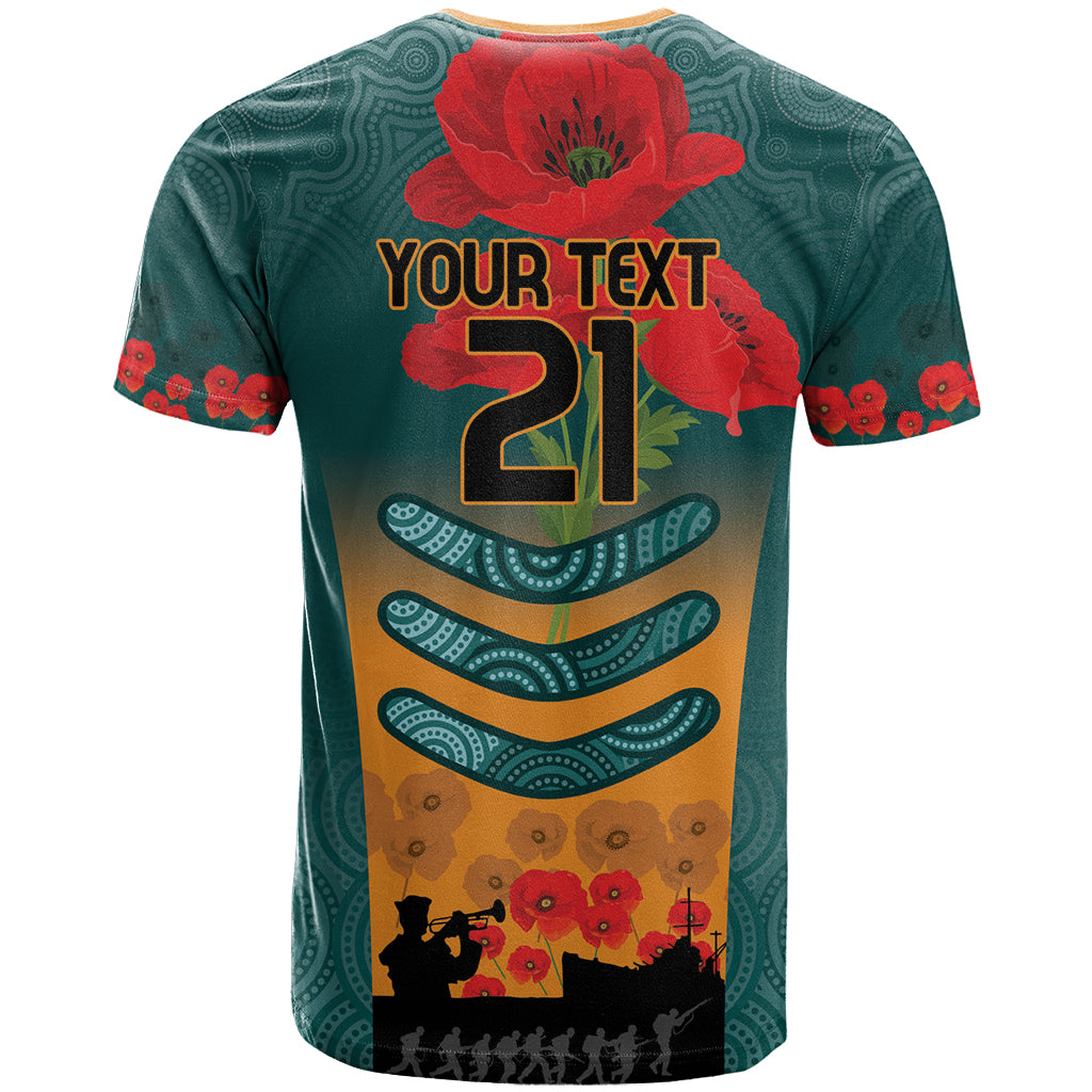 Custom Wallaroos Rugby ANZAC T Shirt Poppy Soldier With Aboriginal Dots Art