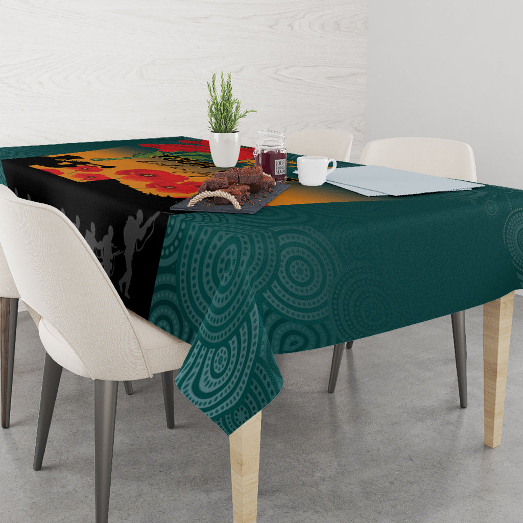 Custom Wallaroos Rugby ANZAC Tablecloth Poppy Soldier With Aboriginal Dots Art