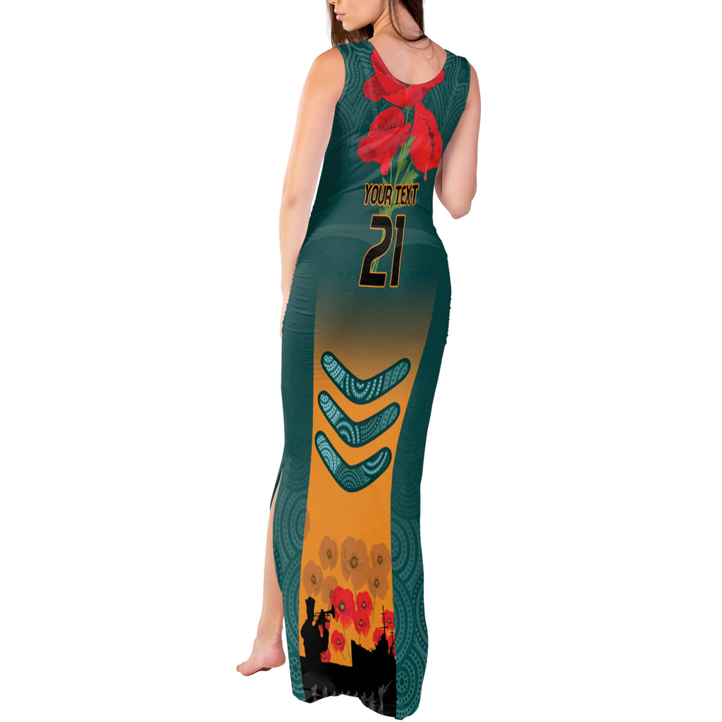 Custom Wallaroos Rugby ANZAC Tank Maxi Dress Poppy Soldier With Aboriginal Dots Art