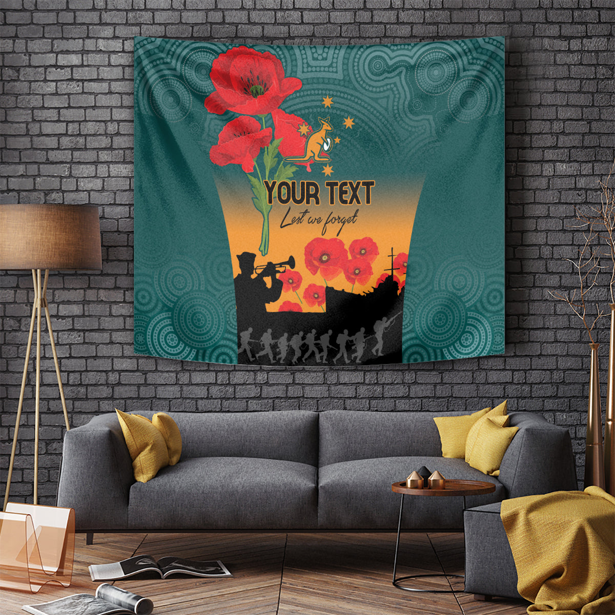 Custom Wallaroos Rugby ANZAC Tapestry Poppy Soldier With Aboriginal Dots Art