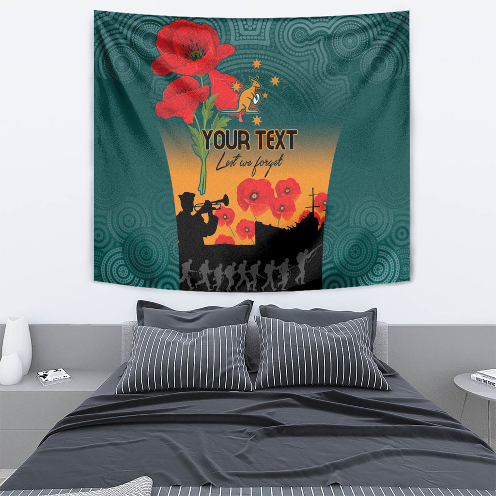 Custom Wallaroos Rugby ANZAC Tapestry Poppy Soldier With Aboriginal Dots Art