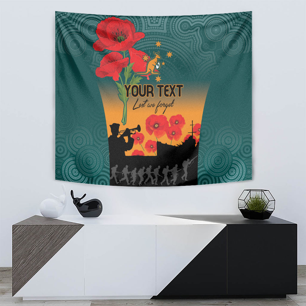Custom Wallaroos Rugby ANZAC Tapestry Poppy Soldier With Aboriginal Dots Art