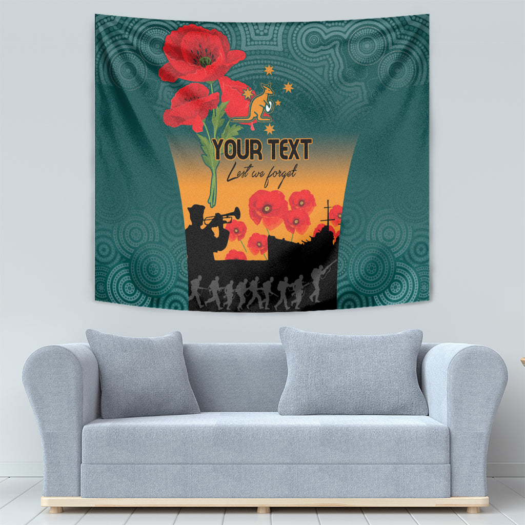 Custom Wallaroos Rugby ANZAC Tapestry Poppy Soldier With Aboriginal Dots Art