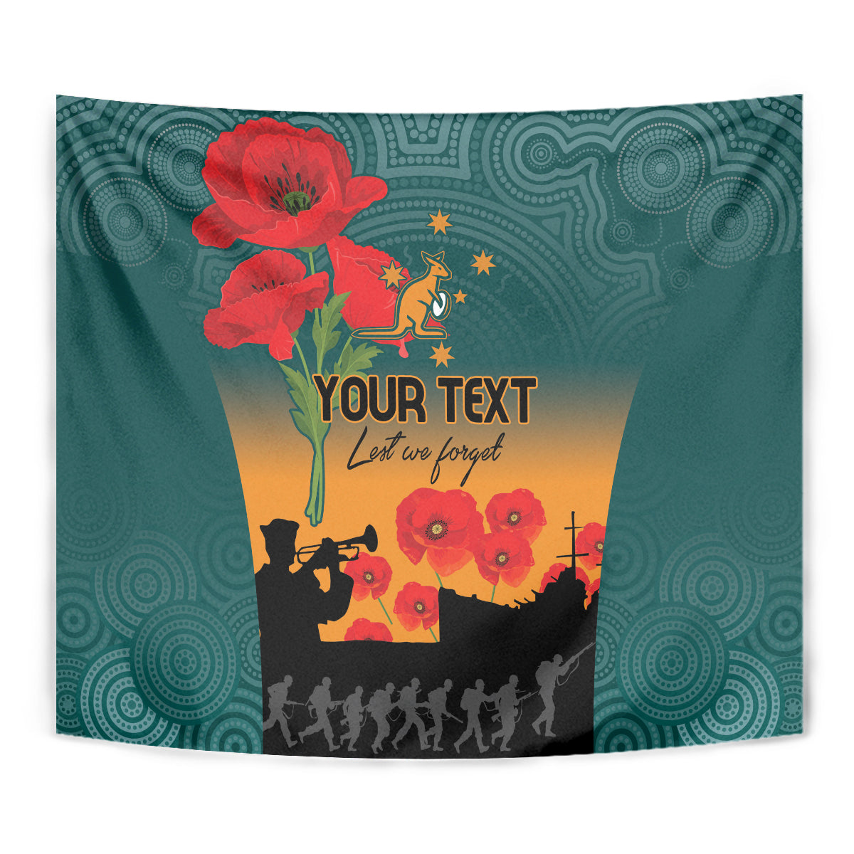 Custom Wallaroos Rugby ANZAC Tapestry Poppy Soldier With Aboriginal Dots Art