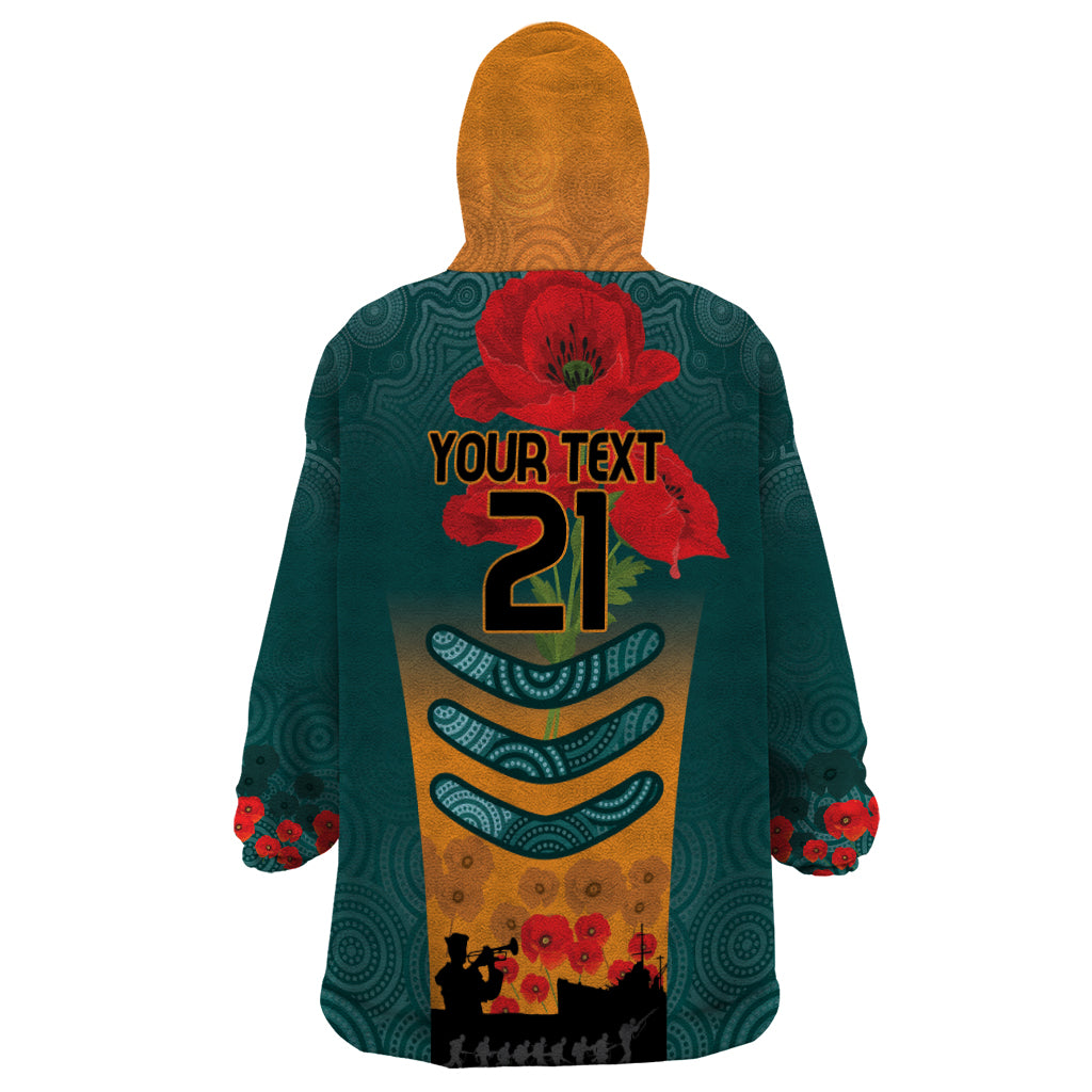 Custom Wallaroos Rugby ANZAC Wearable Blanket Hoodie Poppy Soldier With Aboriginal Dots Art