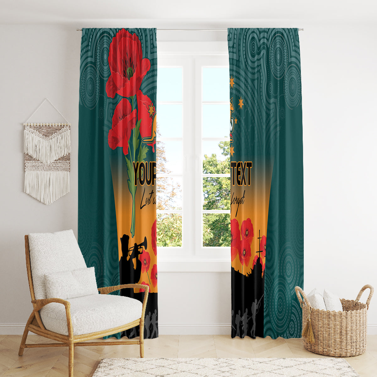 Custom Wallaroos Rugby ANZAC Window Curtain Poppy Soldier With Aboriginal Dots Art