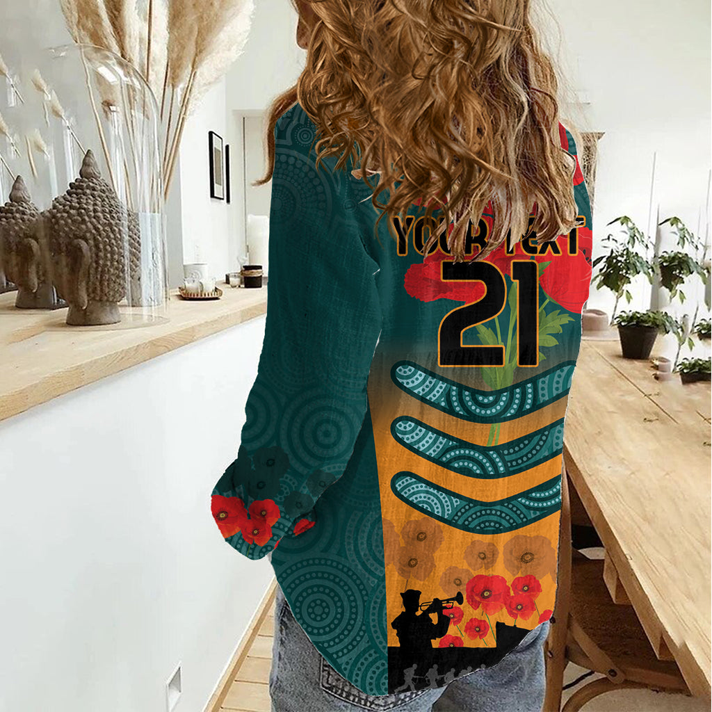 Custom Wallaroos Rugby ANZAC Women Casual Shirt Poppy Soldier With Aboriginal Dots Art
