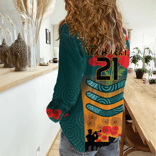 Custom Wallaroos Rugby ANZAC Women Casual Shirt Poppy Soldier With Aboriginal Dots Art