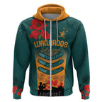 Custom Wallaroos Rugby ANZAC Zip Hoodie Poppy Soldier With Aboriginal Dots Art