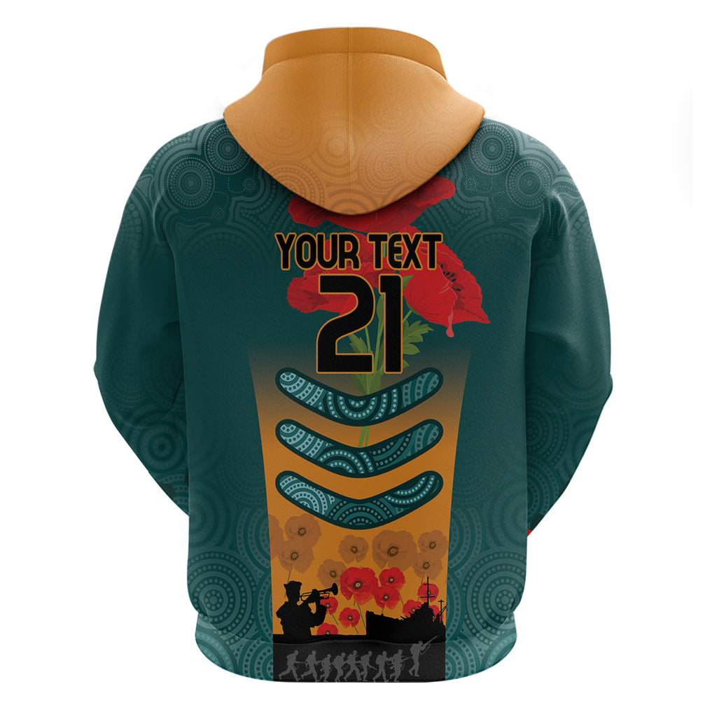 Custom Wallaroos Rugby ANZAC Zip Hoodie Poppy Soldier With Aboriginal Dots Art