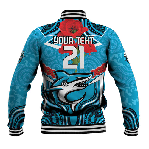 Custom Sharks Rugby ANZAC Baseball Jacket Gallipoli Soldier With Aboriginal Art