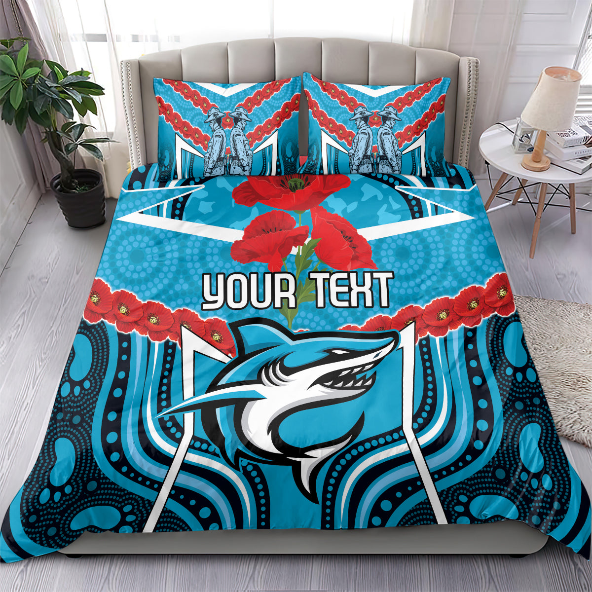 Custom Sharks Rugby ANZAC Bedding Set Gallipoli Soldier With Aboriginal Art
