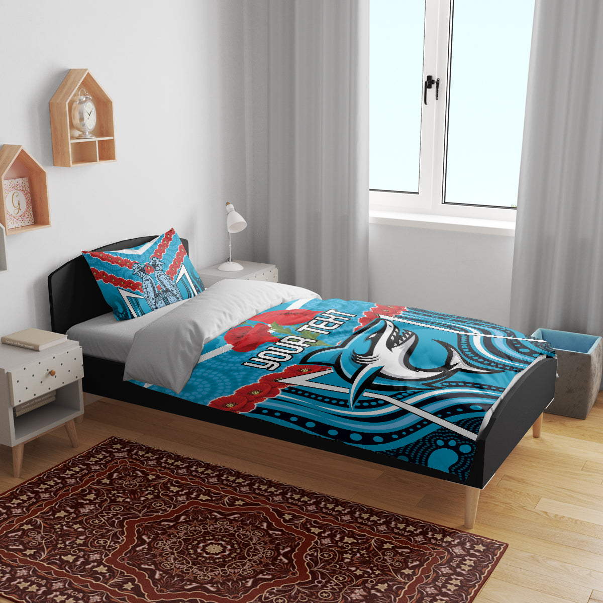 Custom Sharks Rugby ANZAC Bedding Set Gallipoli Soldier With Aboriginal Art