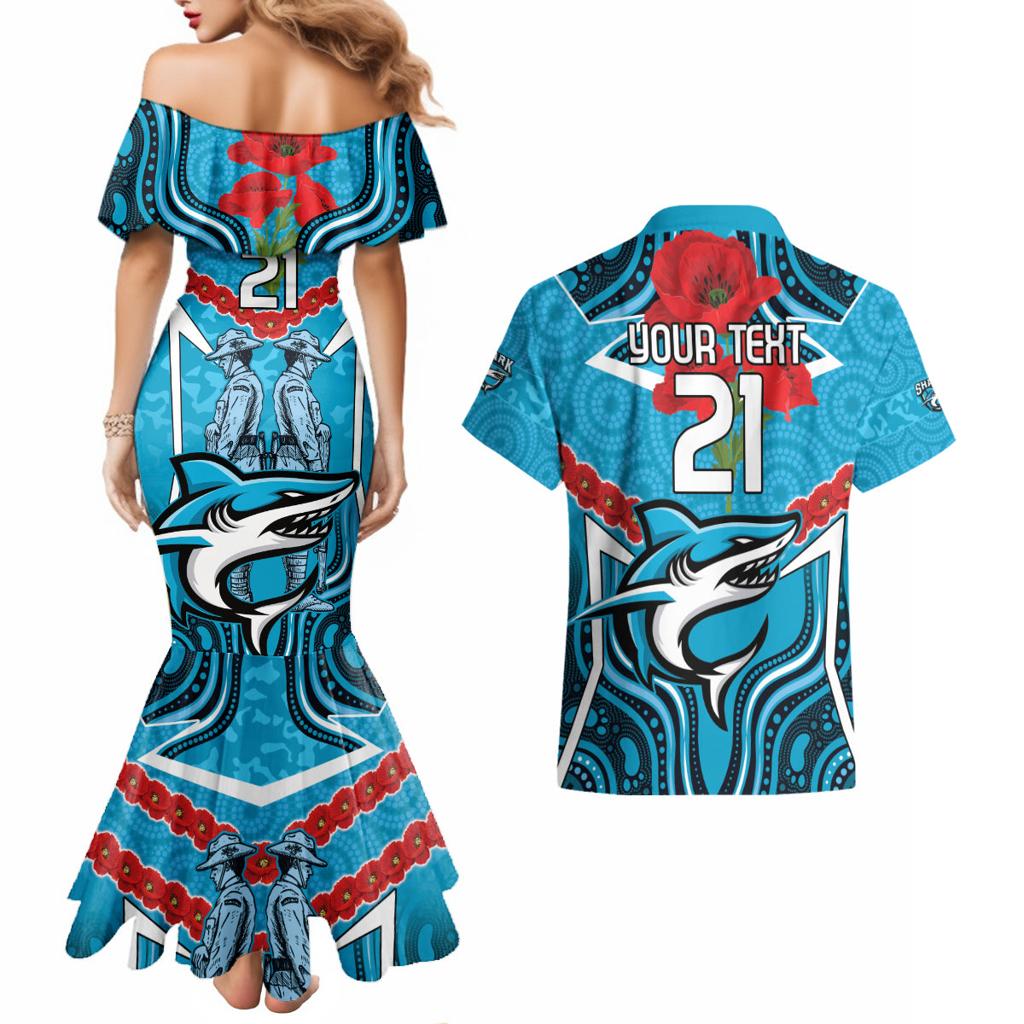 Custom Sharks Rugby ANZAC Couples Matching Mermaid Dress and Hawaiian Shirt Gallipoli Soldier With Aboriginal Art