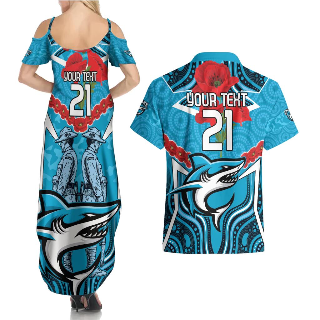 Custom Sharks Rugby ANZAC Couples Matching Summer Maxi Dress and Hawaiian Shirt Gallipoli Soldier With Aboriginal Art