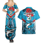 Custom Sharks Rugby ANZAC Couples Matching Summer Maxi Dress and Hawaiian Shirt Gallipoli Soldier With Aboriginal Art