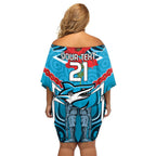 Custom Sharks Rugby ANZAC Family Matching Off Shoulder Short Dress and Hawaiian Shirt Gallipoli Soldier With Aboriginal Art