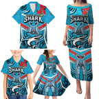 Custom Sharks Rugby ANZAC Family Matching Puletasi and Hawaiian Shirt Gallipoli Soldier With Aboriginal Art