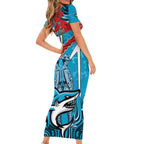 Custom Sharks Rugby ANZAC Family Matching Short Sleeve Bodycon Dress and Hawaiian Shirt Gallipoli Soldier With Aboriginal Art