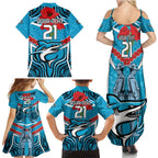 Custom Sharks Rugby ANZAC Family Matching Summer Maxi Dress and Hawaiian Shirt Gallipoli Soldier With Aboriginal Art