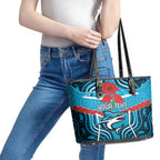 Custom Sharks Rugby ANZAC Leather Tote Bag Gallipoli Soldier With Aboriginal Art