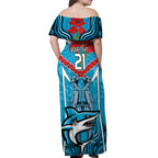 Custom Sharks Rugby ANZAC Off Shoulder Maxi Dress Gallipoli Soldier With Aboriginal Art