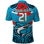 Custom Sharks Rugby ANZAC Polo Shirt Gallipoli Soldier With Aboriginal Art