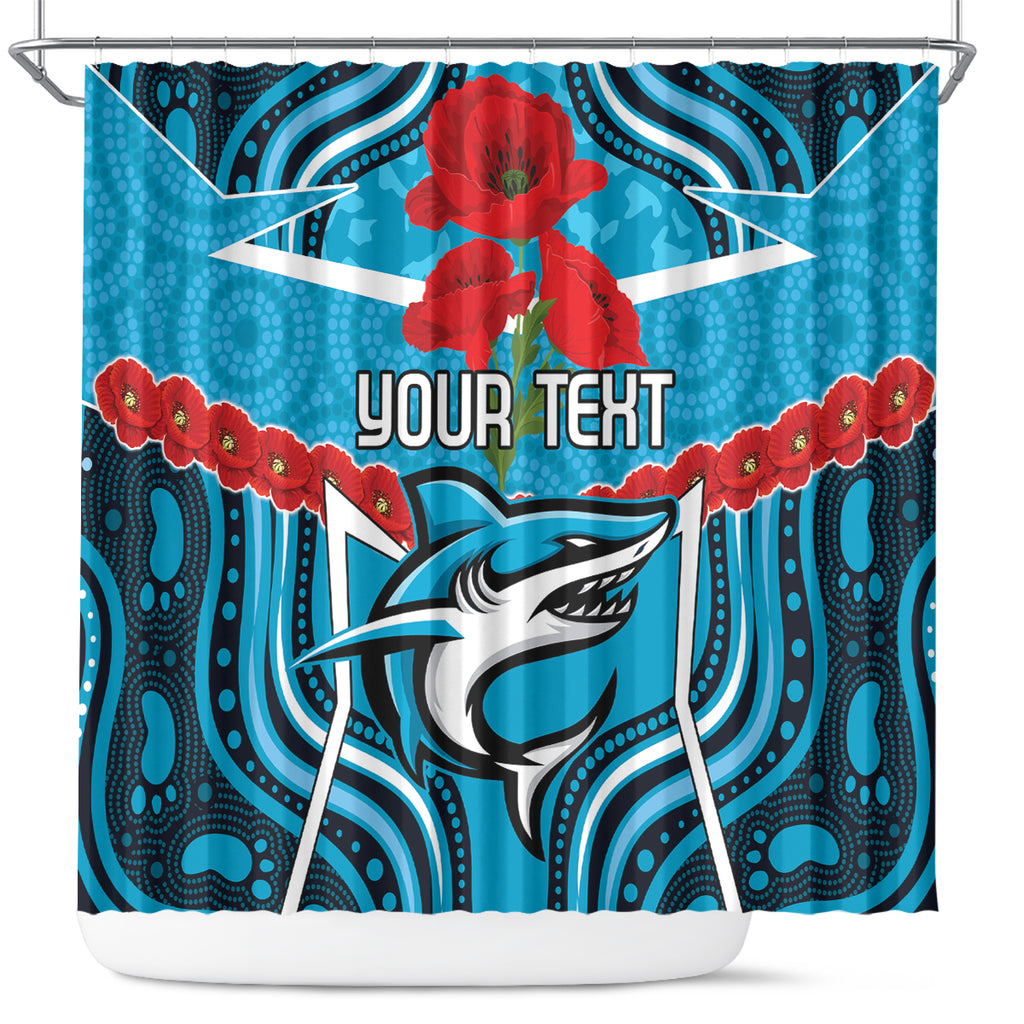 Custom Sharks Rugby ANZAC Shower Curtain Gallipoli Soldier With Aboriginal Art