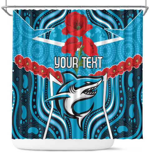 Custom Sharks Rugby ANZAC Shower Curtain Gallipoli Soldier With Aboriginal Art