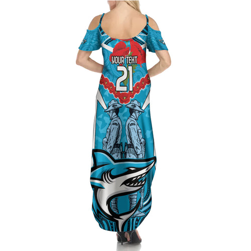 Custom Sharks Rugby ANZAC Summer Maxi Dress Gallipoli Soldier With Aboriginal Art