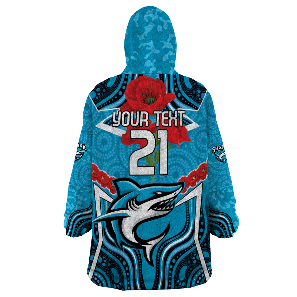 Custom Sharks Rugby ANZAC Wearable Blanket Hoodie Gallipoli Soldier With Aboriginal Art