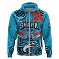 Custom Sharks Rugby ANZAC Zip Hoodie Gallipoli Soldier With Aboriginal Art